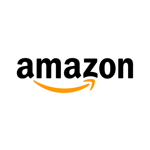 The Amazon logo. It has an orange yellow arrow pointing right at the bottom of of "amazon" in bold black letters,