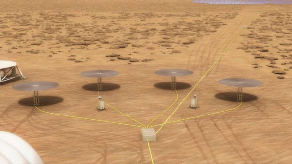 Drawing of four nuclear generators on Mars