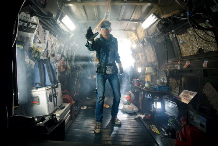 The main character of Ready Player One tries to solve a quest in a virtual reality world. Jaap Buitendijk/Warner Bros.