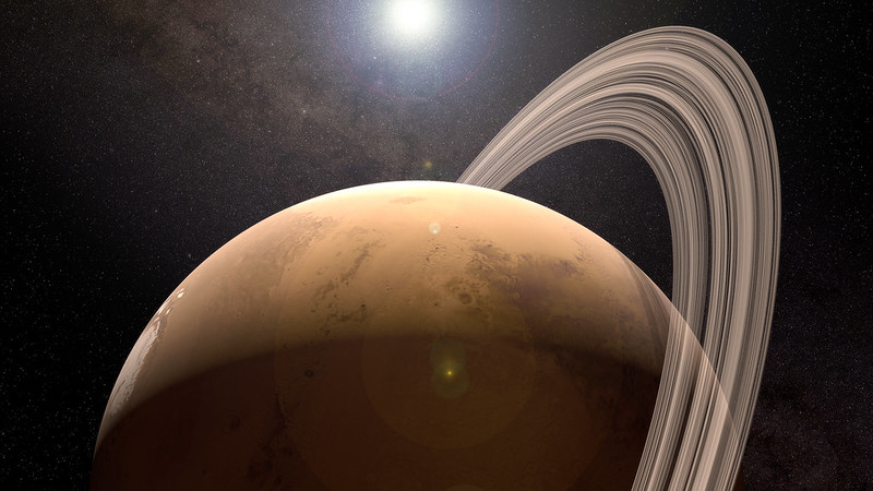 Artist’s concept of the red planet Mars with rings (CC-BY 2.0)