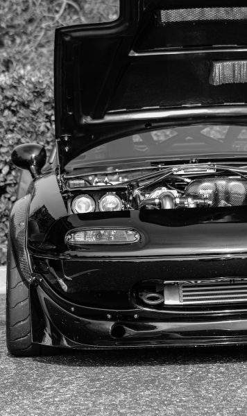 a black car parked