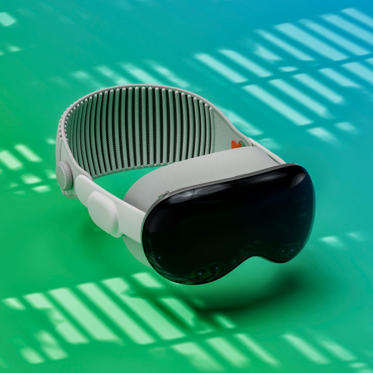 a pair of virtual glasses on a green and blue background