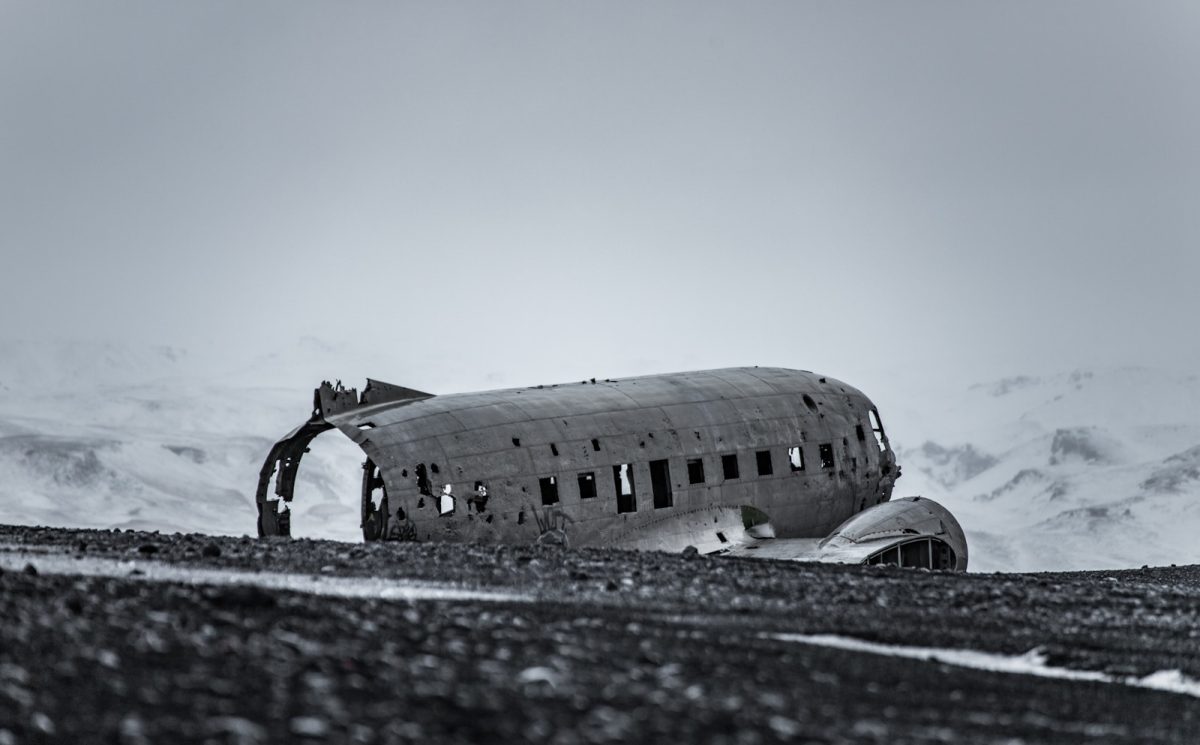 grayscale+photography+of+wrecked+airplane