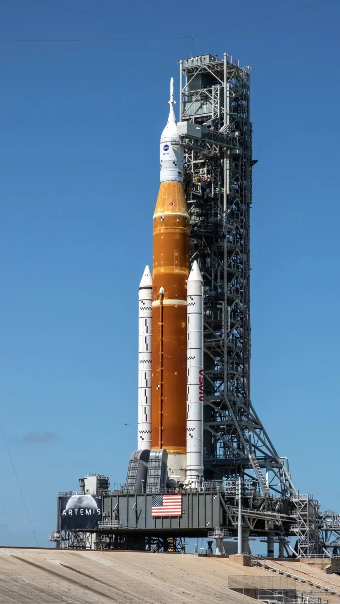 the SLS on its launchpad.