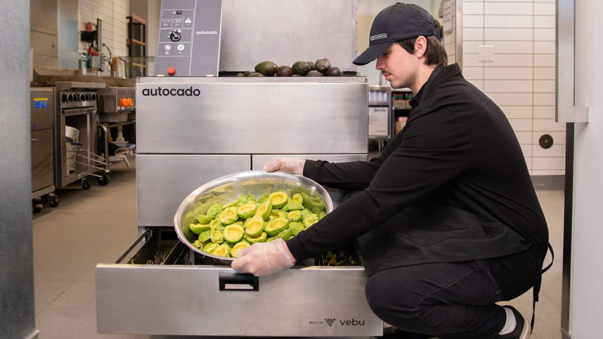 Autocado is a collaborative robot prototype that cuts, cores, and peels avocados before they are hand mashed to create Chipotle's guacamole.